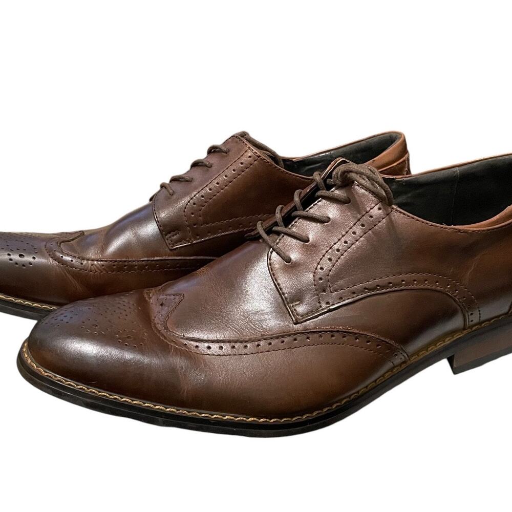 Size 12D JOSEPH ABBOUD Oxford Walnut Leather Wingtip Lace Up Shoes VGUCe